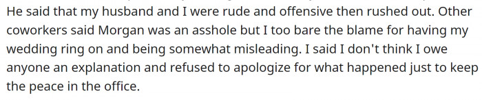 OP did her best to explain that unsolicited pictures are unsolicited, regardless of the recipient's marital status.