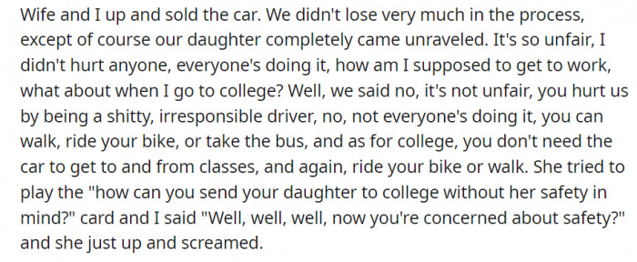 But the punishment was necessary for the daughter to learn a lesson.
