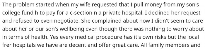 His New Wife Requested That He Dip Into That College Fund to Pay for a C-Section in a Private Hospital. OP Said No.