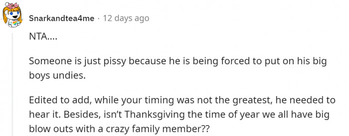 Yes, Thanksgiving is all about family blowouts.