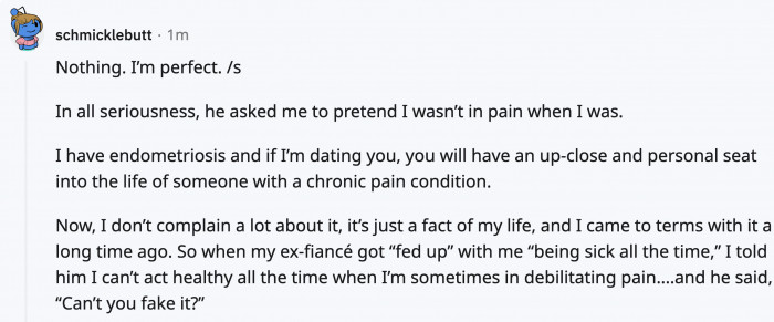 Which was more painful: the endometriosis or dating him?