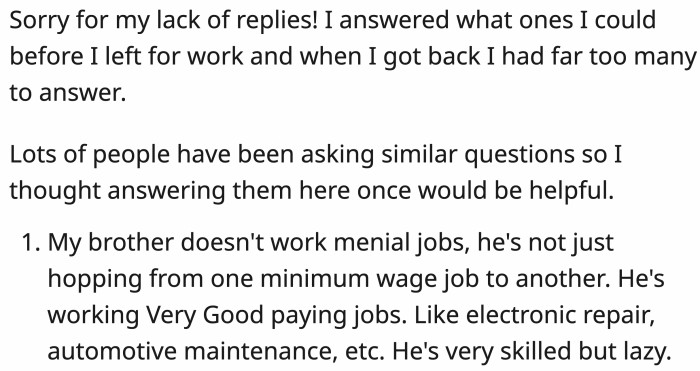 OP added new information in her posts to answer some of the questions other Redditors were asking.