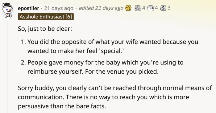 Redditors didn't mince any words in pointing out that OP was an irresponsible and inconsiderate a-hole.