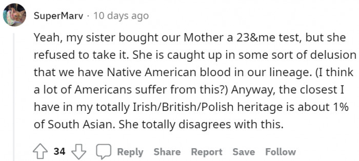 This person's sister bought their mom a testing kit as well, but her mom refused to take it.