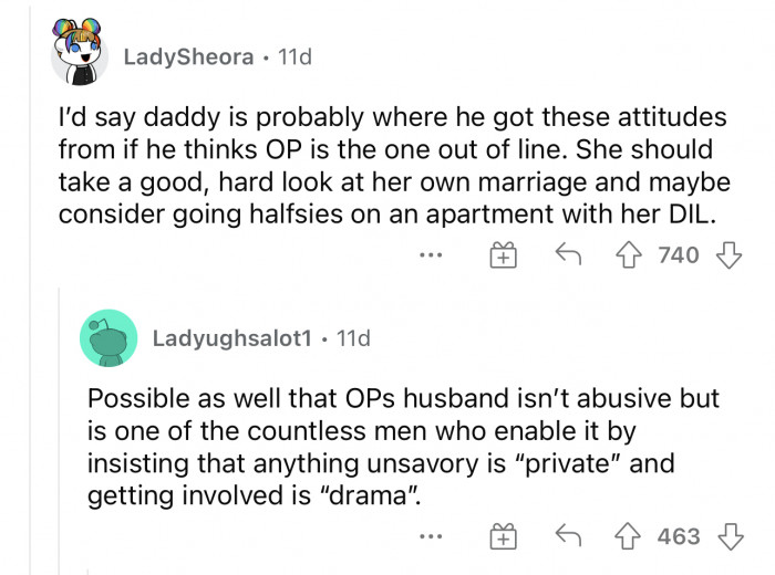 People are coming for the son's father, saying that he probably got that behavior from him.