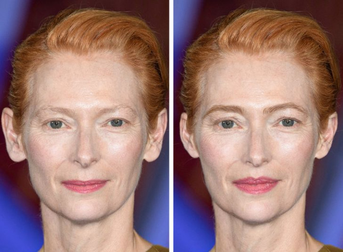 9. Tilda Swinton's brows and lips has been touched up