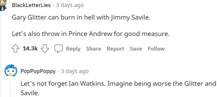 7. Gary Glitter, Jimmy Savile, and Prince Andrew have arrived in the hell series