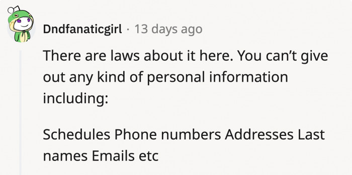 People offered advice on what OP can do legally