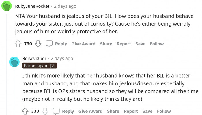 It is the feeling of comparison that is making the husband jealous