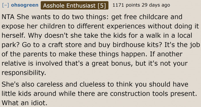 It's her job to be a parent. Why is she pushing it onto other people?