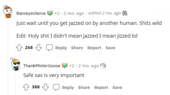 "Safe sax" and "jazzed."