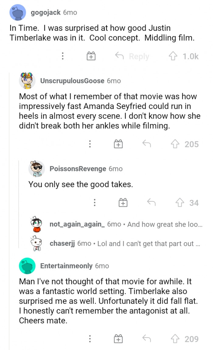 #6 Justin Timberlake and the plot were amazing in the movie In Time, but the film was middling.