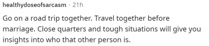 Learn and understand more about each other first.