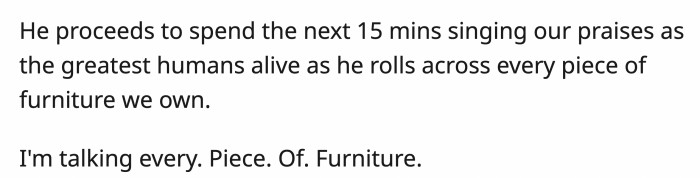 Dog and family members together, sharing a lighthearted moment after mishap.