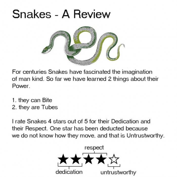 Snakes - They are too untrustworthy for five stars