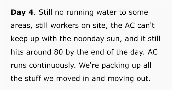 More problems arise—no water, too many workers around, and the AC can't keep up...