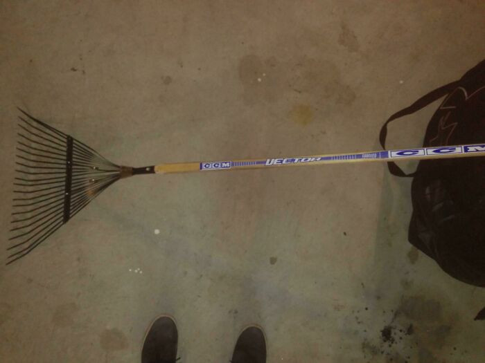 21. If anyone needs a stronger rake, perhaps you have a spare hockey stick lying around that you can tape to it.