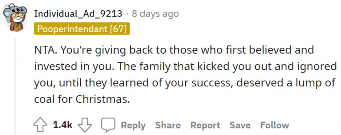 She's giving back to those who first believed in and invested in them.