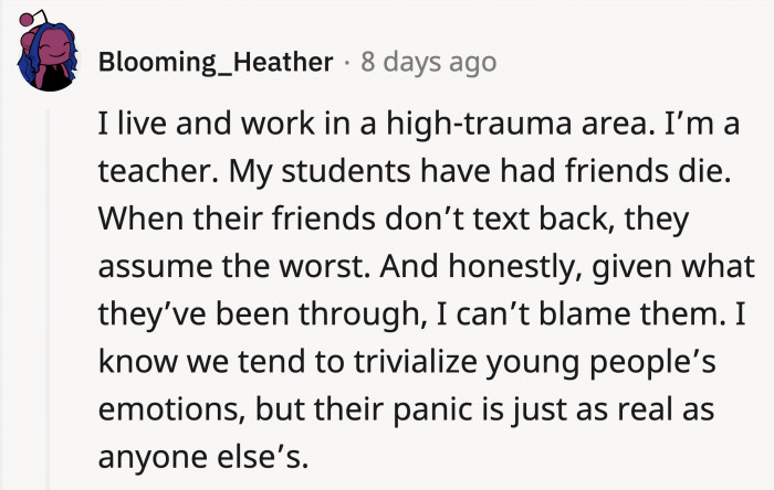 This is from a Redditor who has seen the worst outcomes of what silence can do to children.