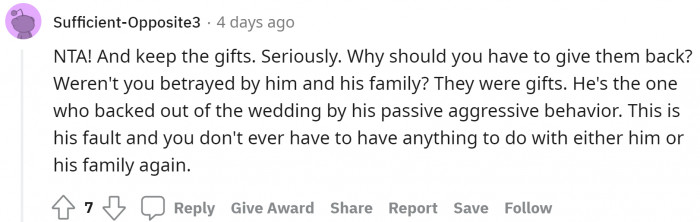 Ask them to give back the respect that you deserve; it's obvious they cannot do that, so use that as a reason not to return the gifts.