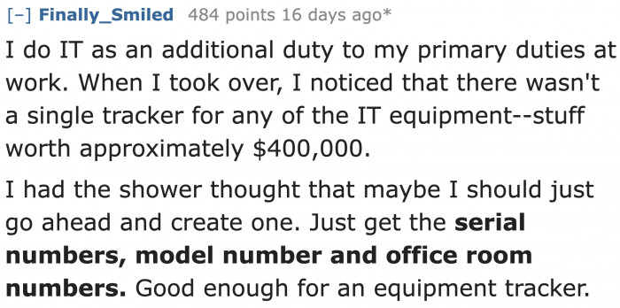 An IT professional wanted to create an inventory of their equipment.