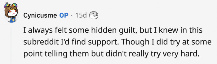 And support was found through Redditors who took a piece of advice from what OP did