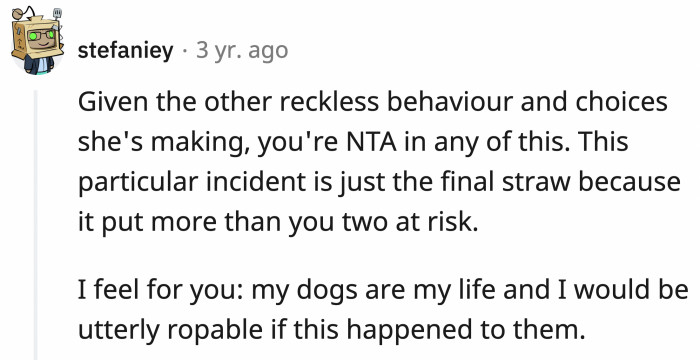 Dog owners sympathized with OP and said they would have reacted the same way.