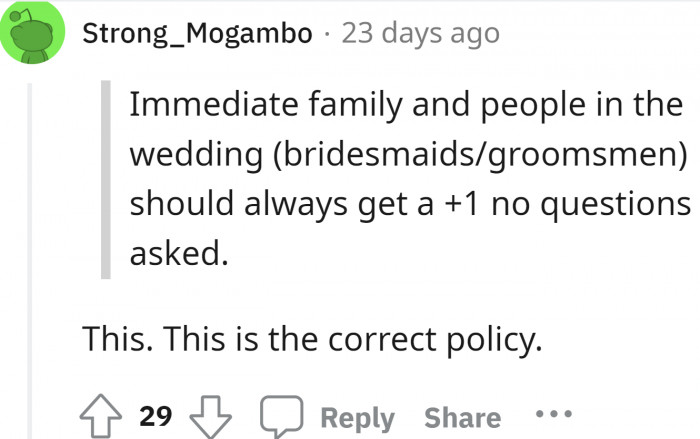 The groom could have amended the rules for his brother or immediate family but instead decided to make it an issue.