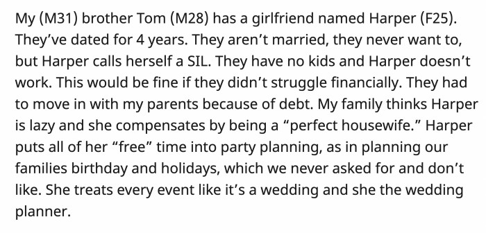 Is OP an a**hole for not inviting Harper after she took charge of the planning without being asked? Read the full story below: