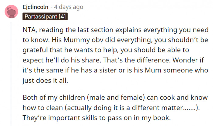 They're life skills that are important to learn for everybody, not just the female species.