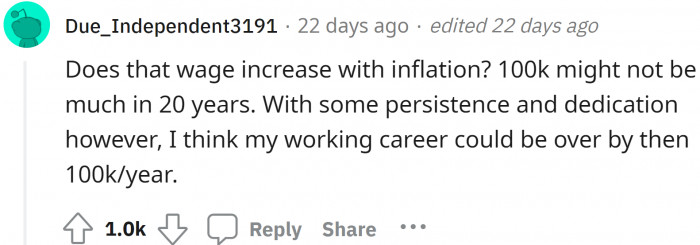 Now this is a valid point to think about: if the money increases with inflation, then it's surely a steal of a deal.