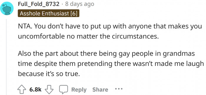 Family members are the first people who should respect the homosexual person in their family.