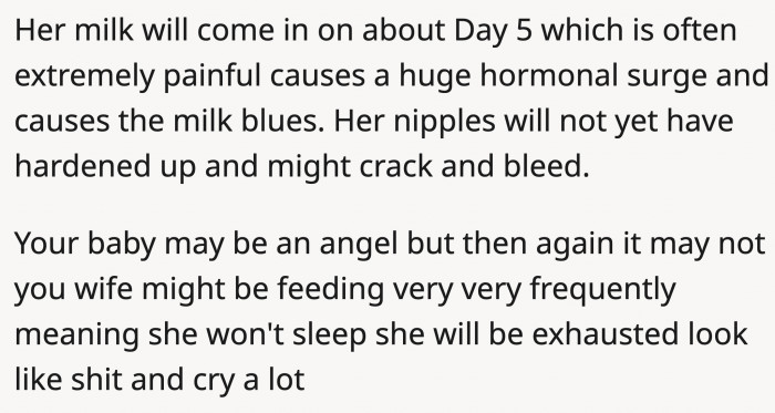 OP conveniently overlooked that his wife's ordeal will not be done even after a painful birth