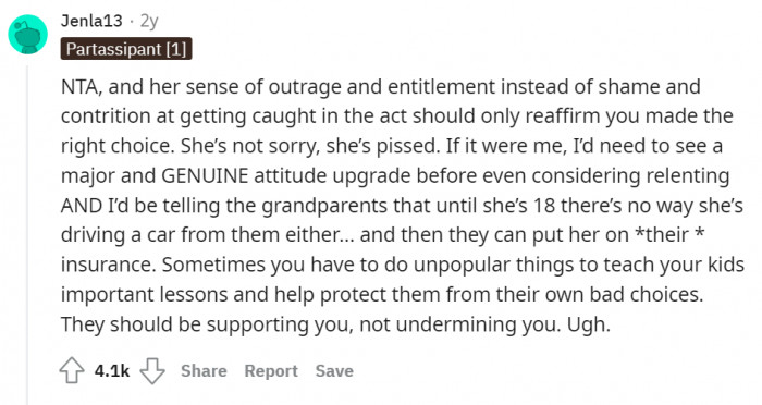 Her parents could consider giving her a second chance only if she accepted her mistake.