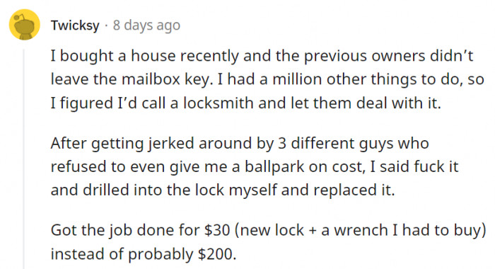 That's what you call being an independent homeowner