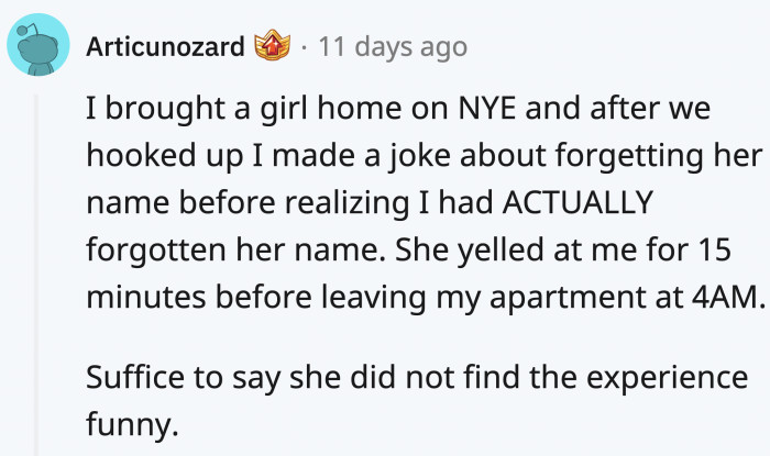 The forgetting-the-name thing didn't go as well for this Redditor