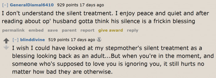 Differing opinions on silent treatments.