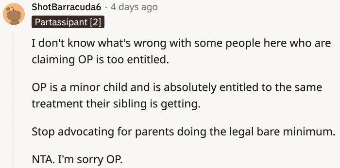 OP shouldn’t be treated as a mere obligation but an equal to their stepbrother