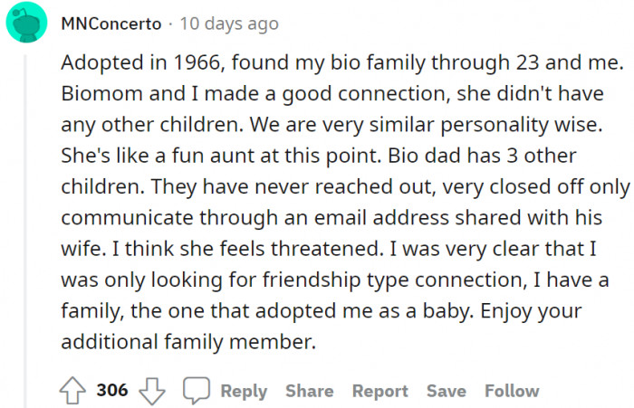 This person said he was adopted and found his biological parents.