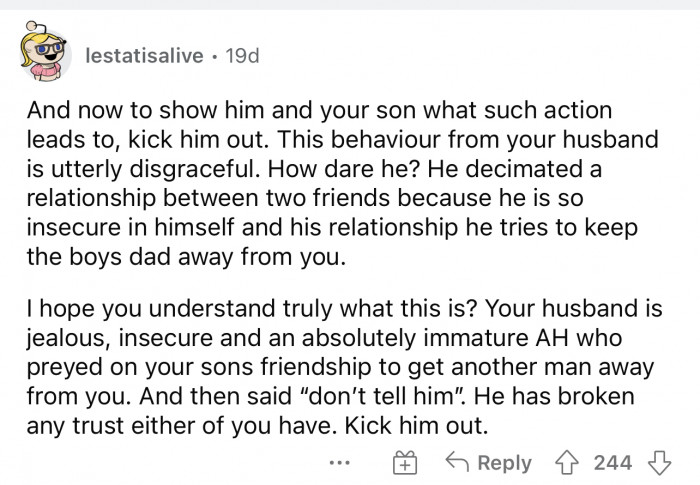 Her husband was totally out of line, and he's the AH for hurting her son like that.