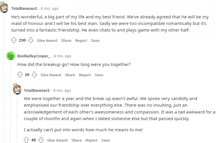 They were too romantically incompatible, yet they have been the best of friends.