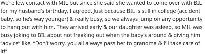 OP and her husband maintain low contact with the husband's mother but try to see his brother as much as possible.