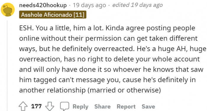 He deleted it so no one who saw him tagged can message her and ask her about him.