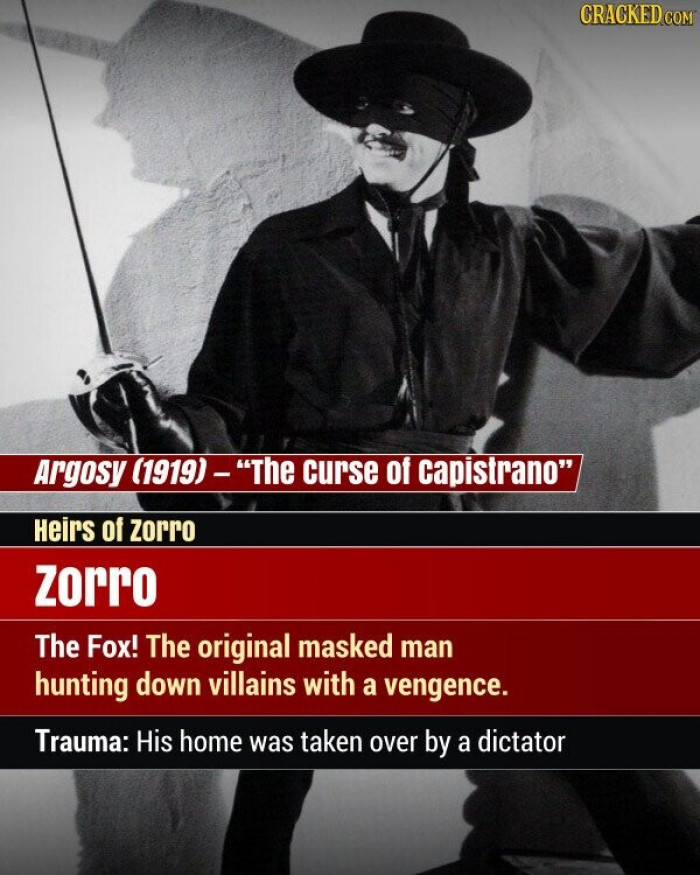 1. Zorro - The original masked man who hunts down villains