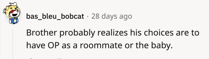 And the brother thinks OP was better than a crying baby.