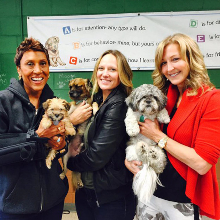3. Robin Roberts and Amber Laign and their rescued Tibetan Spaniel-Papillon mix named Lukas