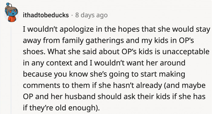 OP and her husband were advised to ensure that the kids haven't heard any hurtful words.