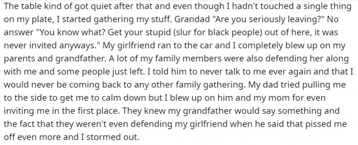 His grandfather's racist remarks.