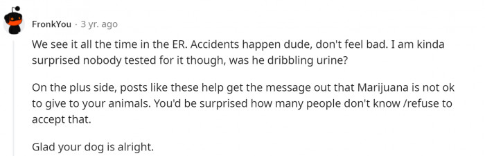 This vet wonders how his colleagues didn’t suspect marijuana poisoning in the first place since the symptoms were so apparent.