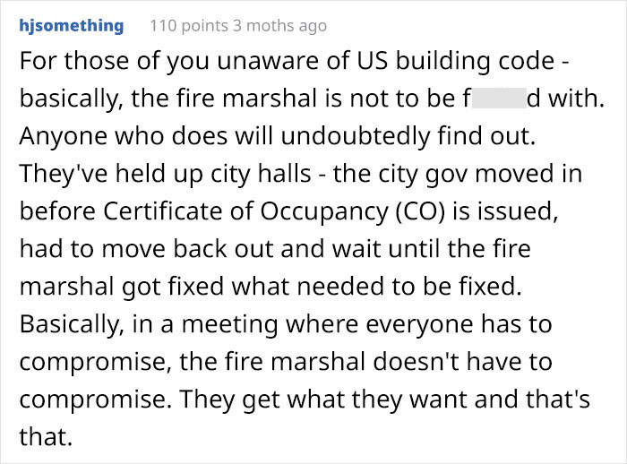 Fire marshals don't make compromises.